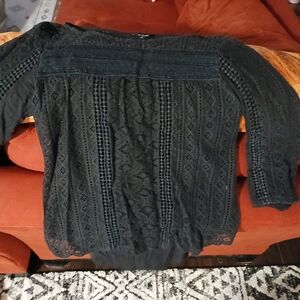 Lucky Brand E.S.T. 1990 Black Eyelet Women's Blouse